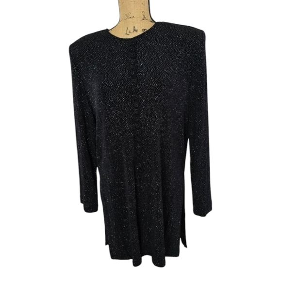 Vintage 80s Black Glitter Sparkle Stretchy Slinky Top - Picture 1 of 10